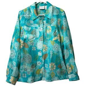 Alfred Dunner Women Long Sleeve Button Down Floral Blouse Size 16 Classic Office